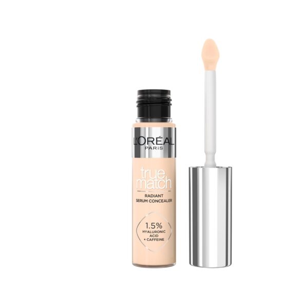 L'Oréal Paris Serum Concealer, Medium Coverage, Radiant Finish, With 1.5% Hyaluronic Acid and Caffeine, True Match, 1R, 10ml