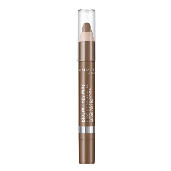 Rimmel London Brow This Way Brow Pomade Fix & Fill, Soft Brow Crayon, Dark Brown, 3.25 g