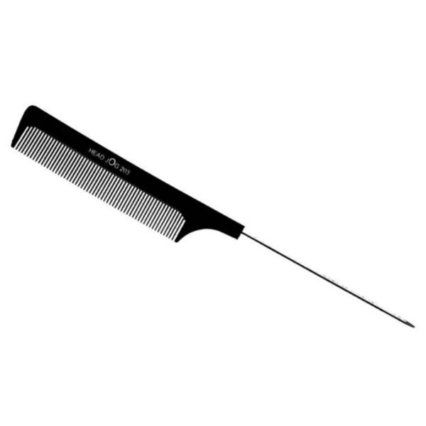 Head Jog 203 Black Pintail Comb. Steel Pin Comb. Heat Resistant Barber and Salon Comb with Parting Sectioning Tool. Fine Tooth Brush For Styling, Back Combing, Sectioning & Highlighting.