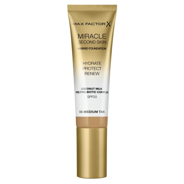 Max Factor Miracle Second Skin Hydrating Foundation, Medium Tan - 30 ml