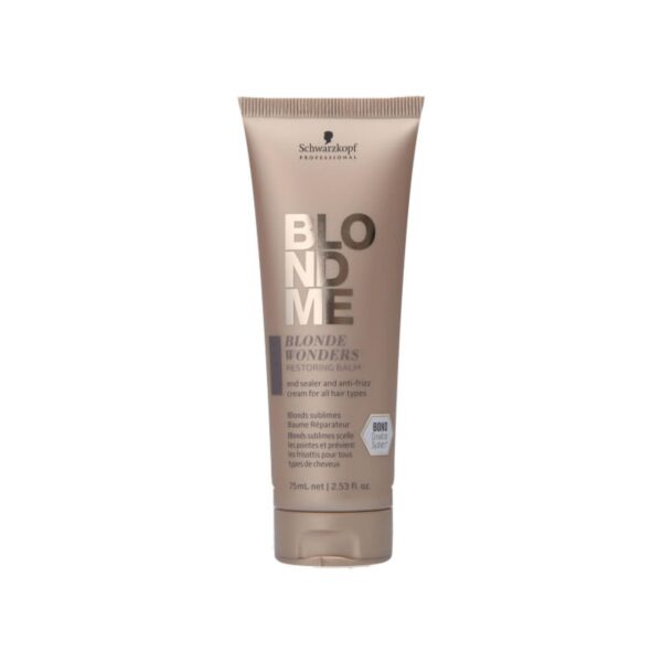 Schwarzkopf Professional BLONDME Blonde Wonders Restoring Balm For Colored Lighthened Bleached Hair 3D Bond Creation Technology Reducing Frizz Thermo Protect UV Protection Prevents Hair Breakage 75 ml