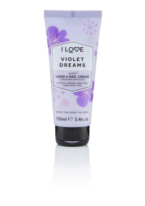 I Love Violet Dreams Scented Hand & Nail Cream, Packed With Shea Butter & Coconut Oil to Rejuvenate & Nourish the Skin, 93% Naturally Derived Ingredients Including Vitamin, VeganFriendly 100ml