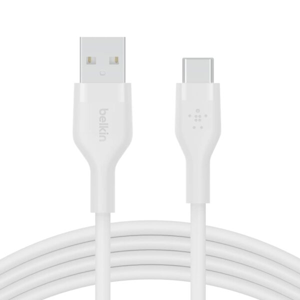 Belkin BoostCharge Flex silicone USB C charger cable, USB-IF certified USB type A to USB type C charging cable for iPhone 16, 15, Galaxy S24, S23, iPad, MacBook, Note, Pixel and more - 1m, white