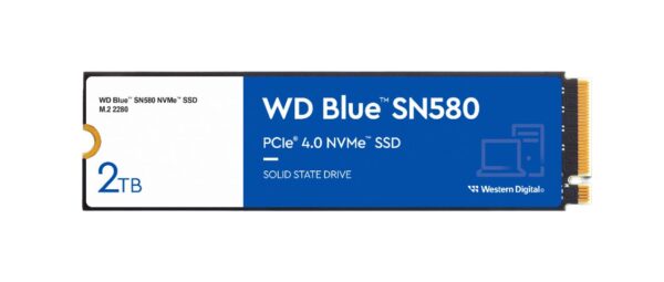 WD Blue SN580 2TB SSD, NVMe SSD, M.2 2280, PCIe Gen3, up to 4150 MB/s read speeds, nCache 4.0 Technology Includes Acronis True Image for Western Digital