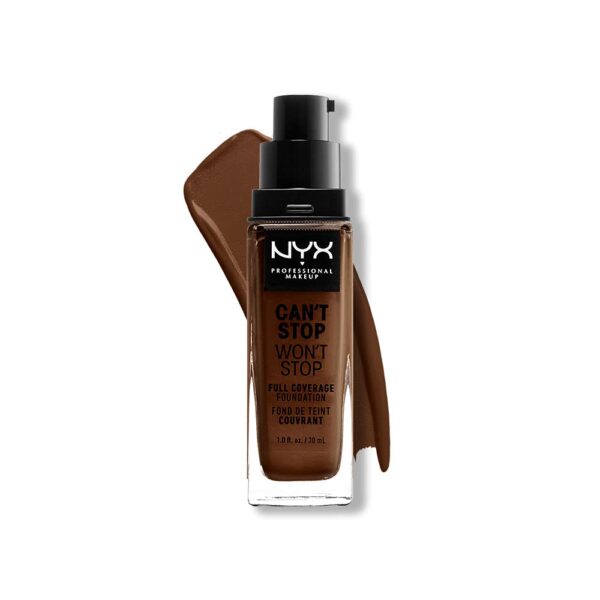 NYX Professional Makeup Can't Stop Won't Stop Full Coverage Foundation, Long Lasting, Waterproof, Vegan Formula, Matte Finish, Shade: Deep walnut