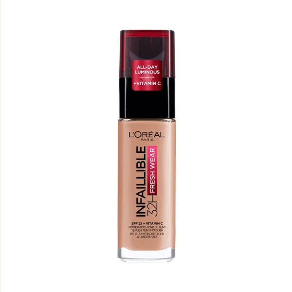 L'Oréal Paris Liquid Foundation, Full Coverage, Lasting Wear, With Vitamin C and SPF 25, Infallible 32H Fresh Wear, 160 Rose Linen