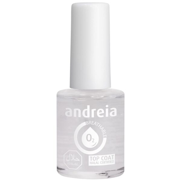 Andreia Halal Breathable Nail Polish Top Coat - Water Permeable Nail Polish - Glossy Halal Nail Polish Vegan and Cruelty-Free - Clear Top Coat 10.5 ml