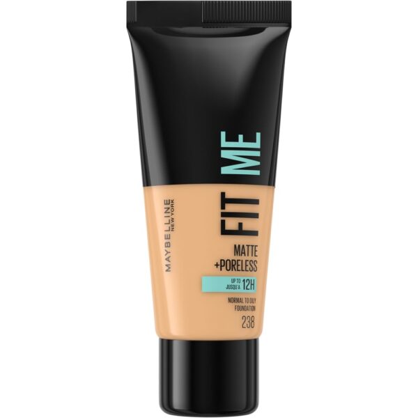 Maybelline Fit Me Foundation, Medium Coverage, Blendable With a Matte and Poreless Finish, For Normal to Oily Skin, Shade: 238 Rich Tan, 30ml