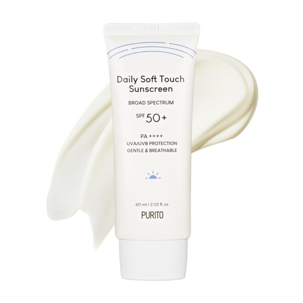 PURITO Daily Soft Touch Sunscreen 60ml / 2.02 fl. oz. SPF 50+ PA ++++ safe ingredients, broad-spectrum, calm, soothing, Vegan, cruelty-free