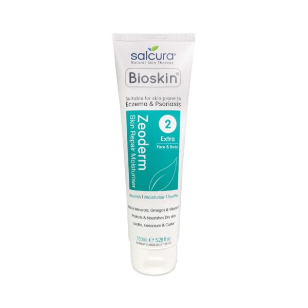 Salcura Natural Skin Therapy, Bioskin Zeoderm Intensive Moisturiser For Sensitive Skin. A Skin Repair Moisturiser Cream For Itchy Skin. Natural Moisturiser with Jojoba Oil. 150ml