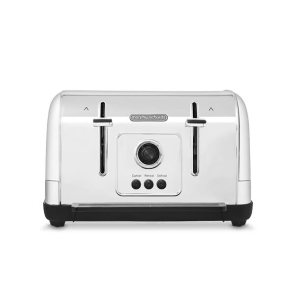 Morphy Richards Venture 4 Slice Toaster, Brushed Stainless Steel, Defrost and Reheat, Removeable Crumb Tray, High Lift Function, White, 240134