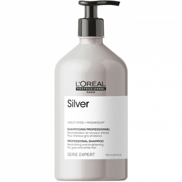 L'Oréal Professionnel Anti-Yellow Tint Hair Shampoo for White, Grey & Bleached Hair, Purple Pigments, Series Expert, Silver Shampoo, 500 ml