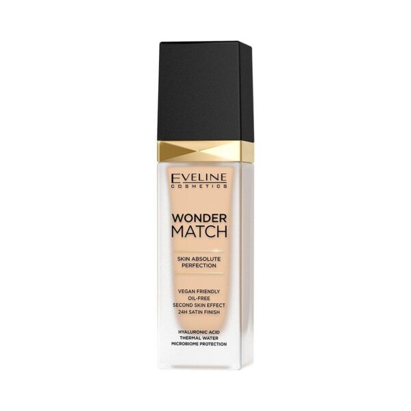 Eveline Cosmetics Wonder Match Luxury Adaptive Foundation - No 11 Almond, Lightweight, Oil-Free, 30ml with Thermal Water & Hyaluronic Acid