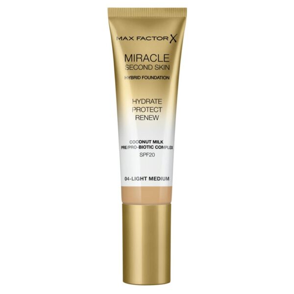 Max Factor Miracle Second Skin Hydrating Foundation, Light-Medium - 30 ml