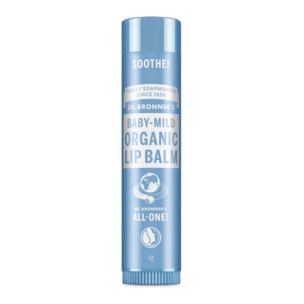 Dr Bronner's Baby Mild Lip Balm, Made with Organic Oils and No Synthetic Ingredients, Used for Lips, Dry Hands, Cuticles and Chapped Cheeks, Certified Fair Trade, 4g Bar