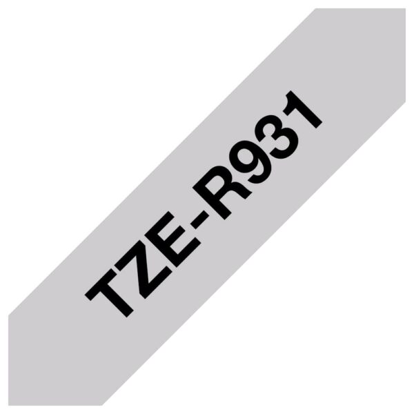 Brother TZe-R931 Labelling Tape Cassette, Black on Silver, 12mm (W) x 4M (L), Ribbon Tape, Brother Genuine Supplies