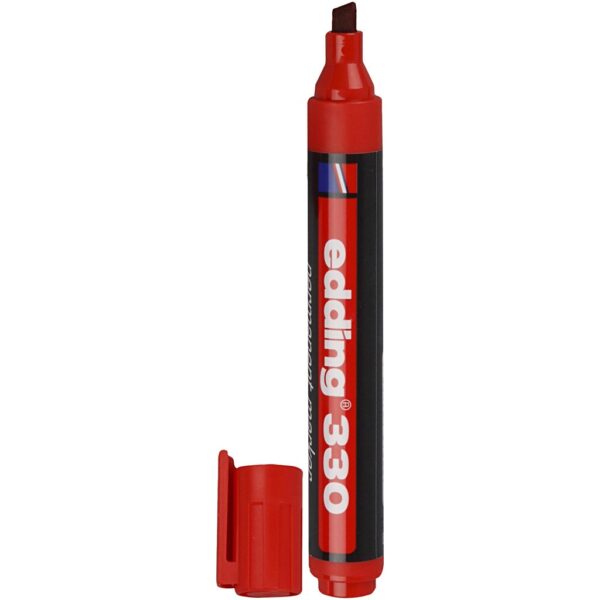 edding 330 permanent marker - red - 10 pens - chisel tip 1-5 mm - waterproof, quick-drying, smear-proof pens - for cardboard, plastic, glass, wood, metal and fabric