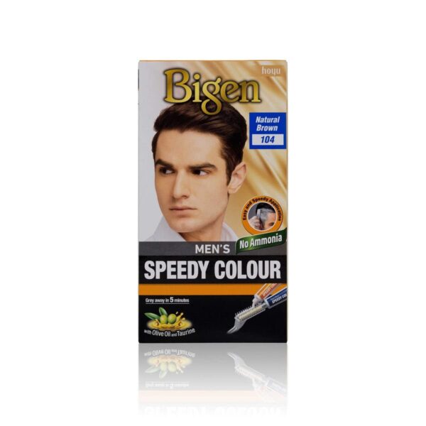 Bigen Men's Speedy Colour | Easy & Speedy Application | No Ammonia | with Applicator Comb - 104 Natural Brown