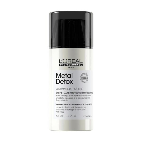 L'Oréal Professionnel Metal Detox Anti-Metal High Protection Cream, Leave-In Treatment for Damaged Hair, Hydrates, Protects from Heat Styling, Helps Preserve Colour, Serie Expert, 100 ml