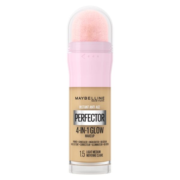 Maybelline New York Instant Anti Age Rewind Perfector, 4-In-1 Primer, Concealer, Highlighter, Self-Adjusting Shades, Evens Skin Tone with a Glow Finish, 1.5 Light Medium