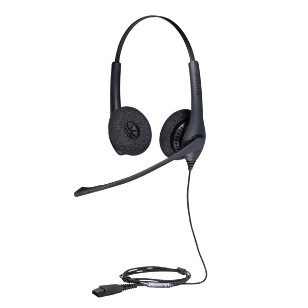 Jabra Biz 1500 Quick Disconnect On-Ear Stereo Headset - Corded Headphone with Noise-cancelling Microphone and Volume Spike Protection for Deskphones, Black