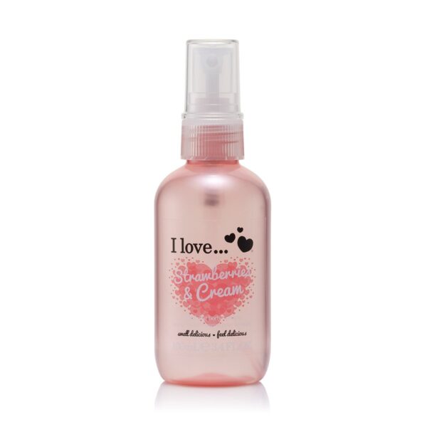 I Love Strawberries & Cream Body Spritzer, Formulated With Natural Fruit Extracts to Keep You Cool & Fragranced, TravelSize Essential Providing OnTheGo Refreshment, VeganFriendly 100ml