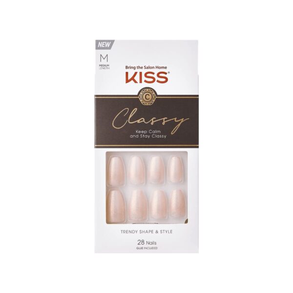 KISS Classy Nails Collection, Cosy Meets Cute, Medium Length Coffin Shaped Fake Nails, Includes 28 False Nails, Nail Glue, Nail File, and Manicure Stick