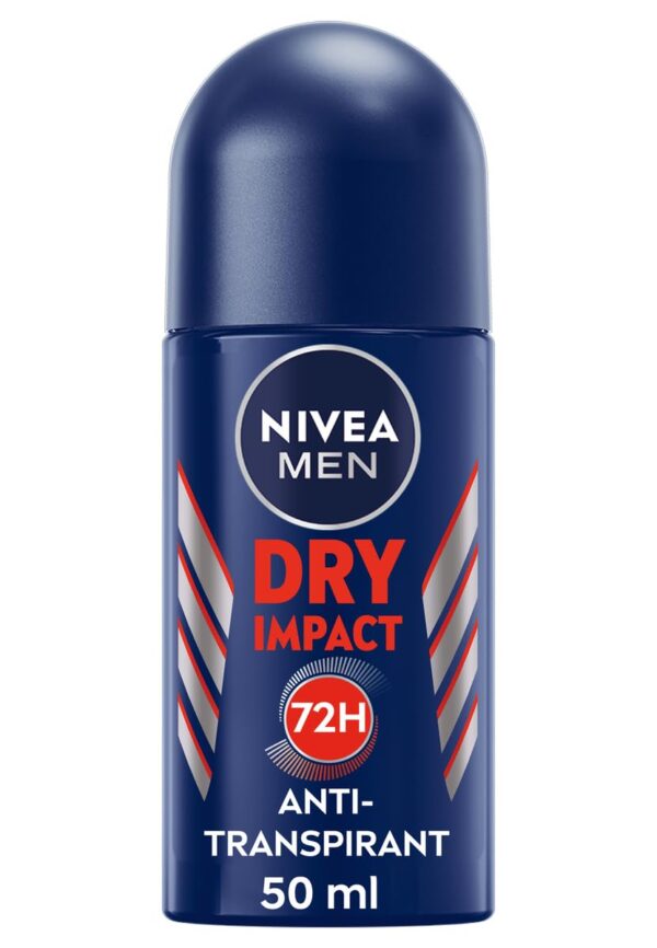 NIVEA MEN Dry Impact Roll-On Deodorant, Antiperspirant for a Dry Skin Feeling, 72h Sweat Protection and Dual Active Formula (50 ml)