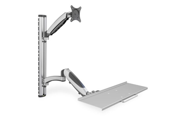 DIGITUS Monitor Mount & Keyboard Tray - Wall Mount- 1 Monitor - Up to 2x 6 kg - VESA 75x75, 100x100 - Silver