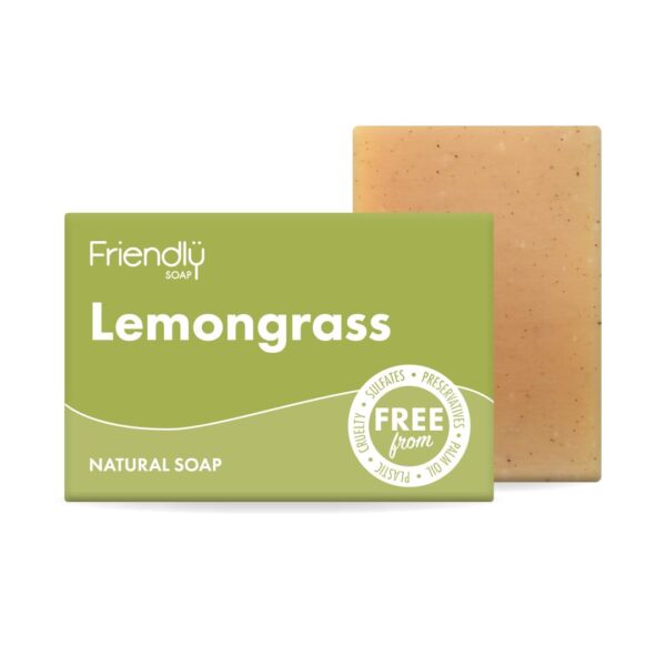 Friendly Soap - Sweet & Uplifting Lemongrass Soap (95g), Plant-Based, Cruelty-Free, Made By Hand, No Preservatives or Sulphates, Sustainable