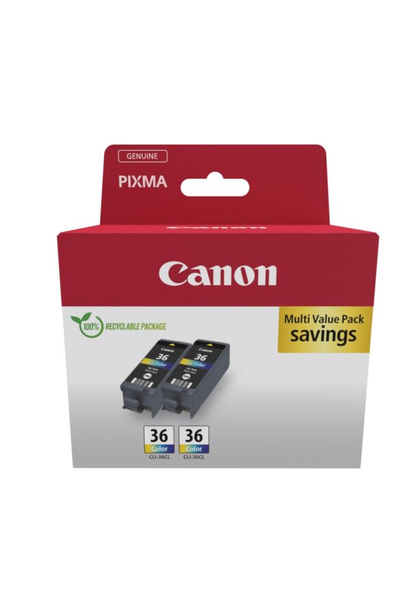 Canon CLI-36 TWIN Pack of 2 cartridges (2x Colour) Genuine (Recycled Cardboard Multipack)