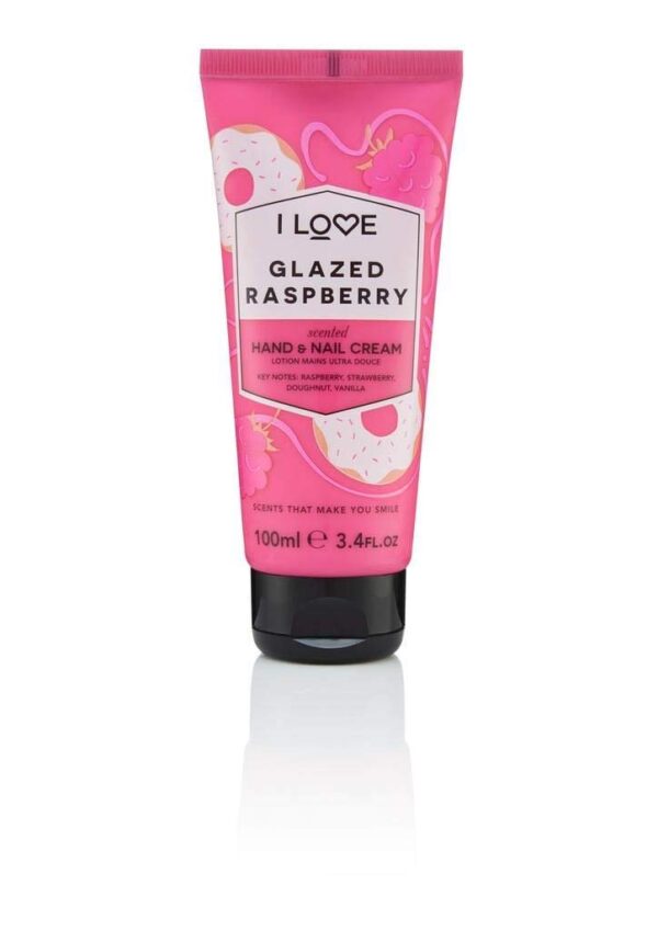 I Love Glazed Raspberry Scented Hand & Nail Cream, Packed With Shea Butter & Coconut Oil to Rejuvenate & Nourish the Skin, 93% Naturally Derived Ingredients Including Vitamin, VeganFriendly 100ml