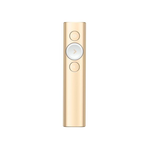 Logitech Spotlight Wireless Presentation Remote, 2.4 GHz and Bluetooth, USB-Receiver, Digital Laser Pointer, 30-Meter Operating Range, Dual Connectivity, Timer, PC/Mac/Android/iOS - Gold/White