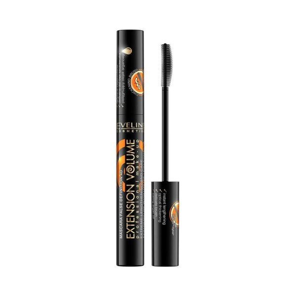 Eveline Cosmetics Extension Volume Lengthening & Volumizing Mascara with Argan Oil - Sensuous Creamy Formula for Clump-Free, Smudge-Proof Lashes - Vegan, Long-Lasting