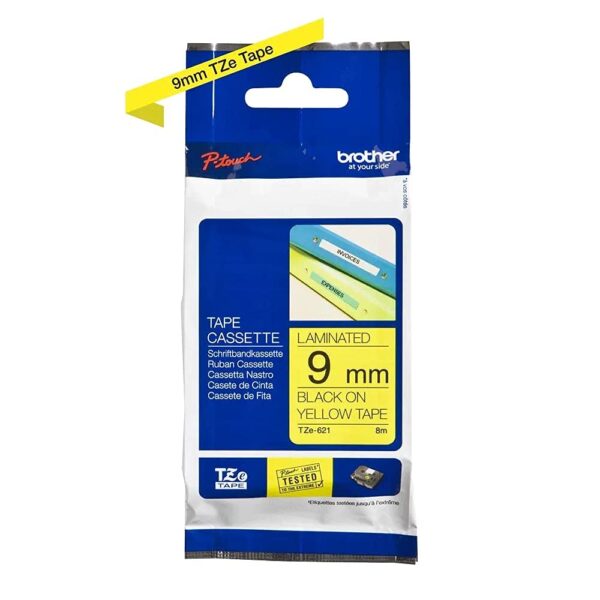 Brother TZe-621 - Black on yellow - Roll (0.9 cm x 8 m) 1 cassette(s) laminated tape - for Brother PT-D210, D600, H110, H200, P-Touch PT-1005, 1880, P-Touch Cube Pro PT-P910