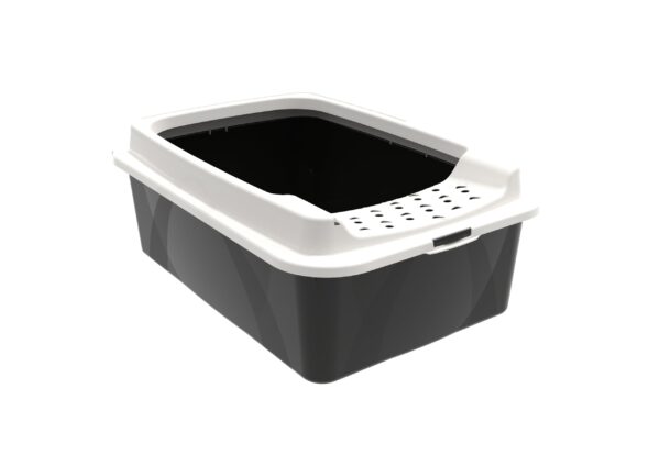 Rotho MyPet Eco Bonnie Cat Litter Tray with Top Entrance, Plastic (PP Recycled), Black/White, M (57.2 x 39.3 x 20.9 cm)