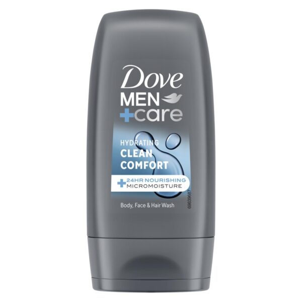 Dove Men+Care Hydrating Clean Comfort 3-in-1 Hair, Body and Face Wash with 24-hour nourishing MicroMoisture technology body wash for men 55 ml