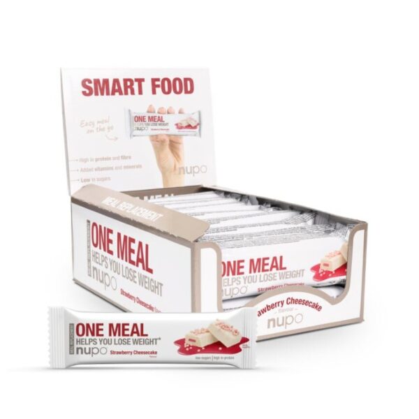 NUPO One Meal Bar – Strawberry Cheesecake I Tasty meal replacement bars for a balanced diet plan I Helps you lose weight I High in protein I 24 vitamins and minerals I 15 x 60g