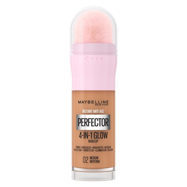 Maybelline New York Instant Anti Age Rewind Perfector, 4-In-1 Glow Primer, Concealer, Highlighter, Self-Adjusting Shades, Evens Skin Tone with a Glow Finish, Shade: 02 Medium