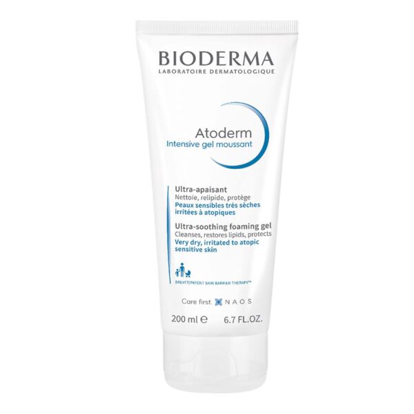 Bioderma Atoderm Intensive Foaming Gel - Ultra Soothing Face & Body Wash Hydrates & Protects Irritated & Eczema Prone Skin - Soap-free, 200ml