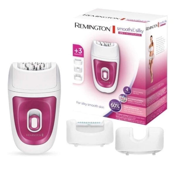 Remington Epilator Smooth&Silk EP3 3-in-1 EP7300, Mains Operated, 40 Titanium-Coated Tweezers, Including 3 Different attachments, White/Pink