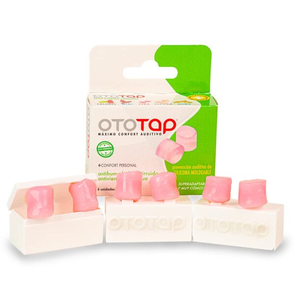 Ototap Silicone Ear Plugs, Moldable, Insulating, Comfortable and Reusable, Special for Swimming or Protection Against Water or Strong Noises, with Travel Case, Pink, 6 Units