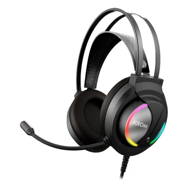 KROM KAPPA – NXKROMKAPPA – Headphones with Microphone, Stereo Sound RGB LED Rainbow, Speakers 50 mm, Adjustable Headband, Micro Flexible, USB, Compatible PC, Black