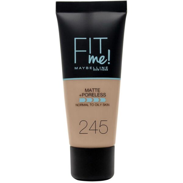 Maybelline Fit Me Foundation, Medium Coverage, Blendable With a Matte and Poreless Finish, For Normal to Oily Skin, Shade: 245 Classic Beige, 30ml