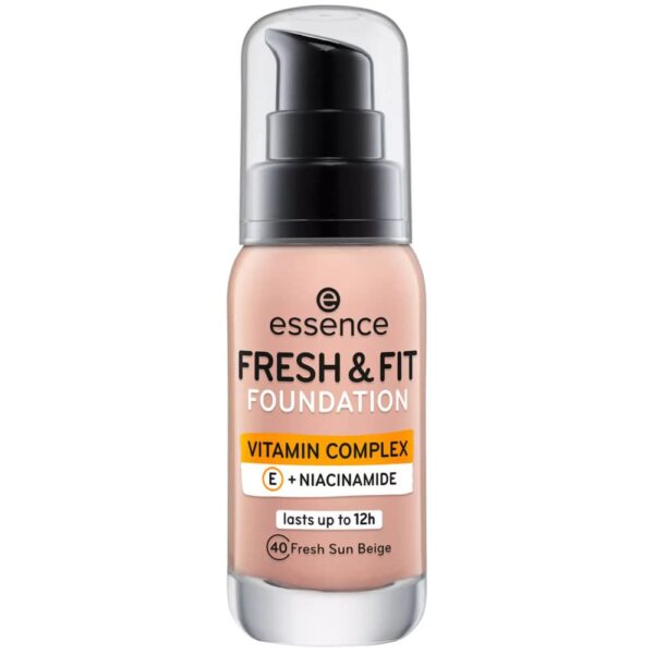 essence Fresh & Fit Foundation, Make Up, No. 40 Fresh Sun Beige, Nude, Nourishing, Smoothing, with Vitamins, Natural, Vegan, Paraben-Free, Microplastic Particles (30 ml)