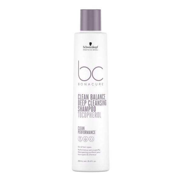 Schwarzkopf Professional Bonacure Clean Balance Deep Cleansing Shampoo All Hair Types Vegan Care Complex Tocopherol Protects Against Environmental Influences Fresh Hair Feeling Sulphate Free 250 ml