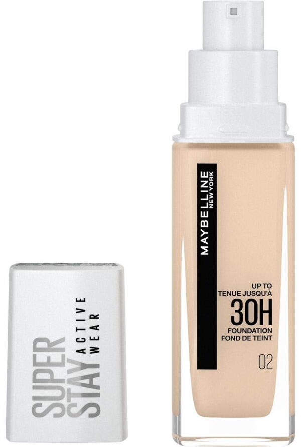 Maybelline New York Foundation, Superstay Active Wear 30 Hour Long-Lasting Liquid Foundation, Lightweight Feel, Water, Sweat and Transfer Resistant, 30 ml, Shade: 02, Naked Ivory