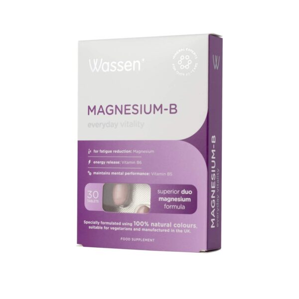 Wassen Magnesium-B Everyday Vitality 30 Magnesium Tablets | Magnesium Supplements | Contributes to Reduction of Tiredness & Fatigue | Magnesium Vitamins & Vitamin B6 Helps Energy Release | 1 Month