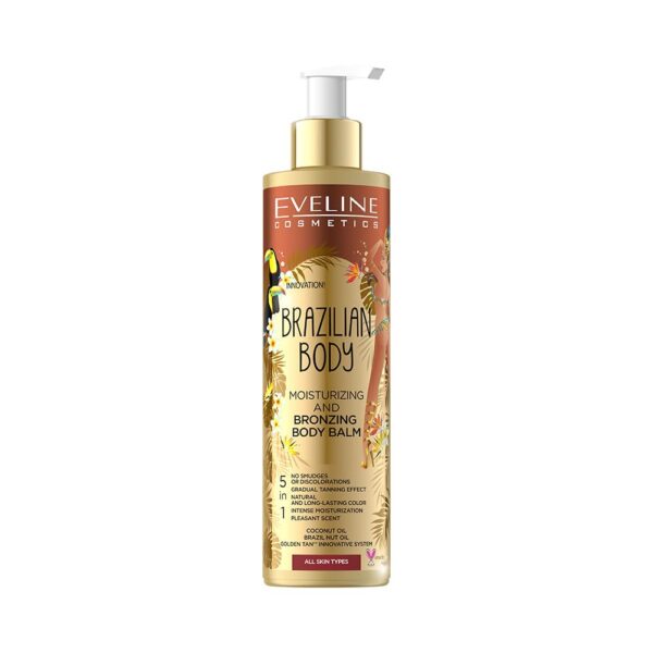 Eveline Cosmetics Brazilian Body 5-in-1 Moisturizing Bronzing Body Lotion - Brazilian Body, Crystal Liquid Emulsion with Coconut Oil & Cocoa Butter, 200ml