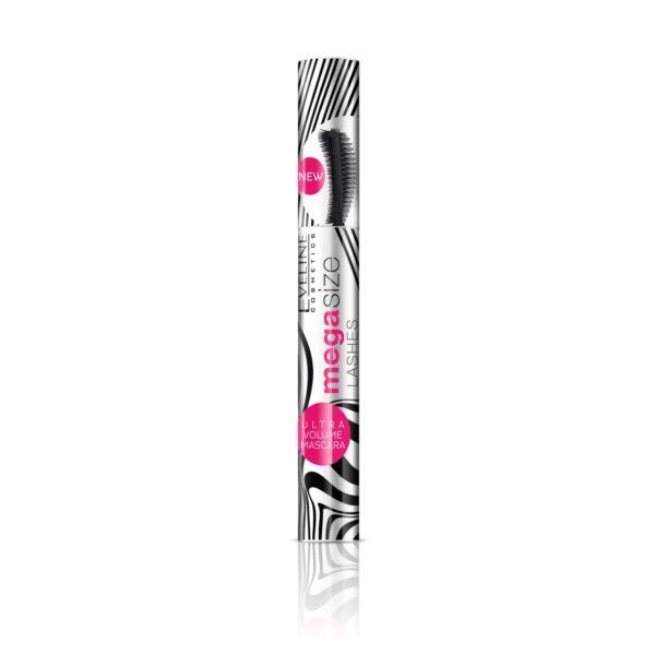 Eveline Cosmetics Mega Size Volumizing & Lengthening Mascara - Double Brush Silicone Wand for Clump-Free Application, 10ML